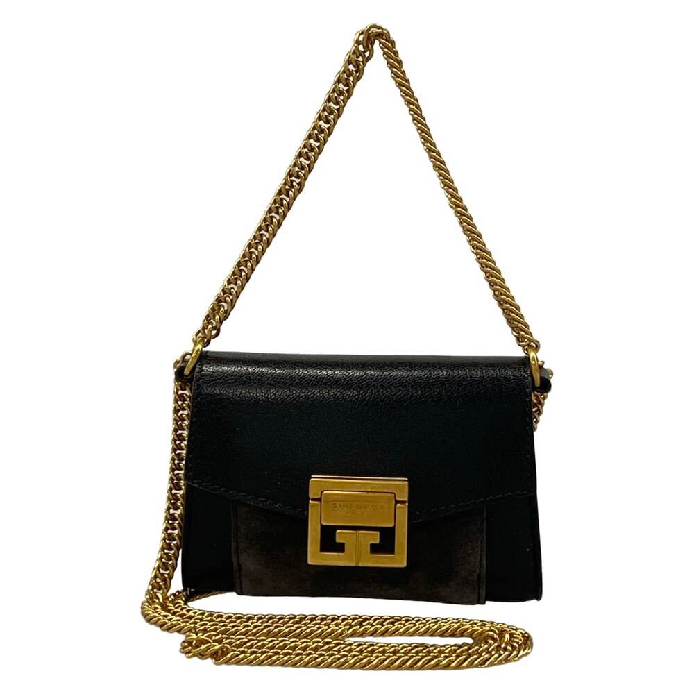 Givenchy Shoulder Bag Black Dark Gray Leather Suede